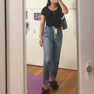 Cropped Ribbed Half-Zip Tee